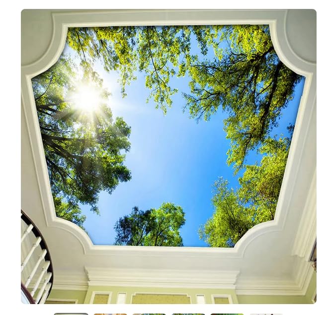 kfjhgbdshhj 3D Wall Mural Wallpaper Landscape Sky Ceiling Mural Wallpaper Sunlight Green Forest Hotel Restaurant Living Room Backdrop*150cmx105cm(59.1x41.3inch)