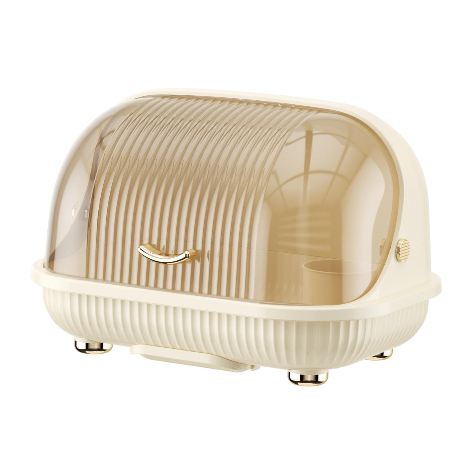 Baoblaze Boîte de Rangement Bouteille Organisateur Séchage Égouttoir Plateau Amovible Couvercle Anti-poussière pour Ustensiles Vaisselle Bébé Cuisine Rangement, S Cream