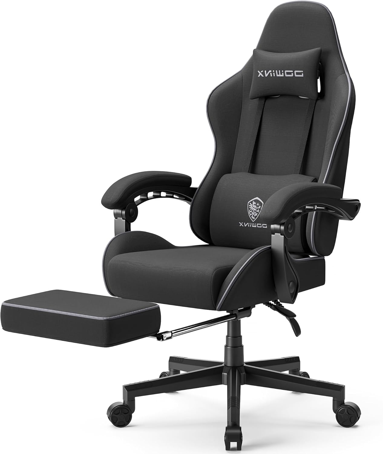 Dowinx Gaming Chair Fabric with Pocket Spring Cushion, Massage Game Chair Cloth with Headrest, Ergonomic Computer Chair with Footrest 290LBS, Dark