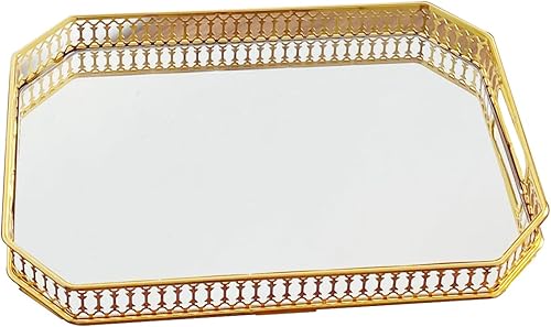 Miniatura 7 de Bandeja de perfume dorada, bandeja de espejo, bandeja de tocador, bandeja de vidrio, bandeja decorativa de metal rectangular, bandeja organizadora