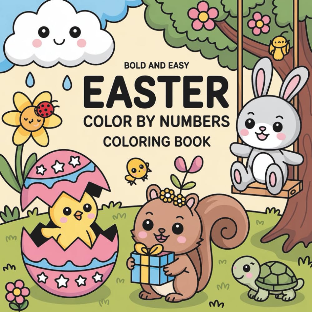 Bold and Easy Easter Color by Numbers Coloring Book: Easy Easter Coloring Pages with Cute Animals for Little Kids