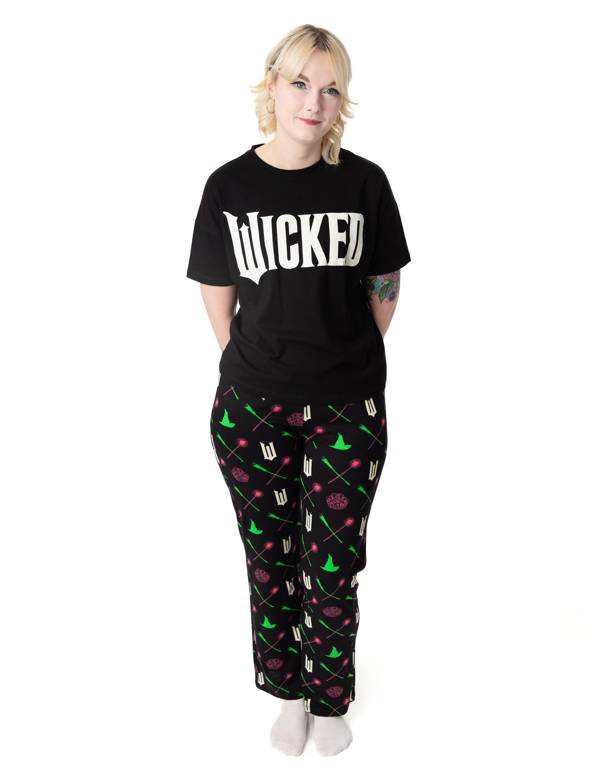 Wicked Short Sleeve Long Leg Pyjama Set - Black - Womens - XS