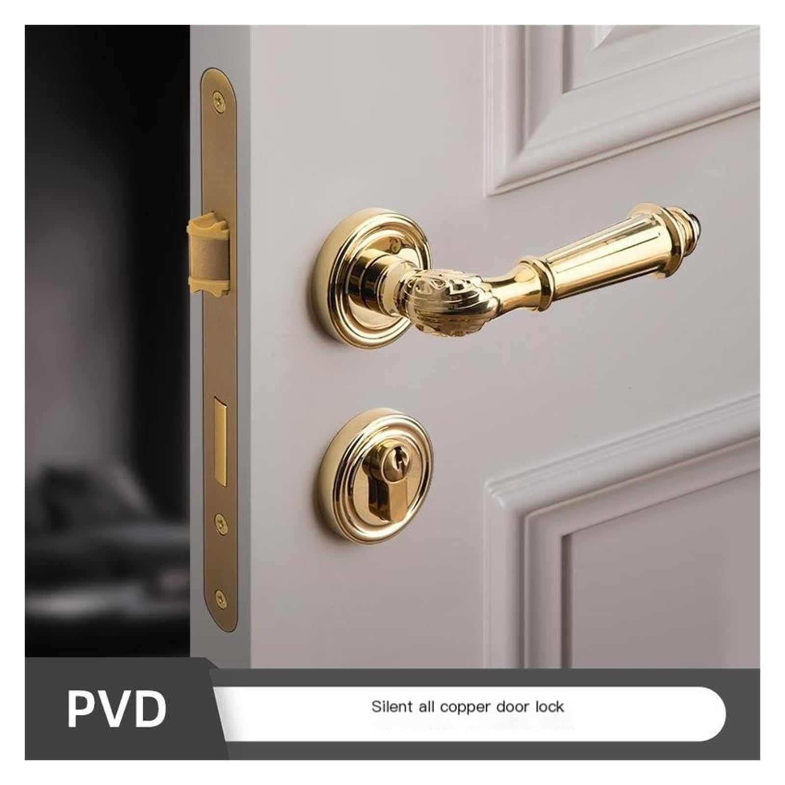 Cerradura de puerta latón dorado brillante, simple, europea, francesa, cobre puro, silenciosa, manija magnética for baño y hogar(Silent model)