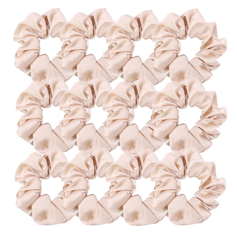 12 Pcs Premium Satin Silk Scrunchies Hair Ties for Women Girls Bracelets Ponytail Holder Hair Bands Elastic Ropes Hair Bun Accessories (Basic