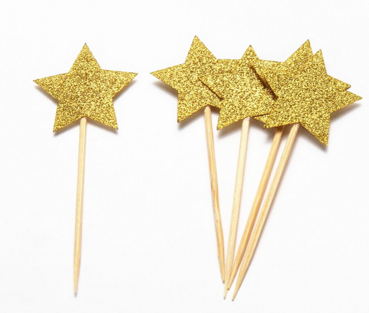 Mefuny 40 Pieces Gold Little Star Cupcake Toppers,Food Picks Baby Shower Decor and Cupcake Party Picks