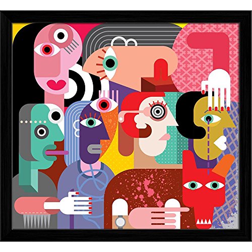 Image of ArtzFolio Six Women & Dog | Premium Canvas Painting for Bedroom & Living Room | Black Wood Frame | 13 x 12 inch (33 x 30 cms)