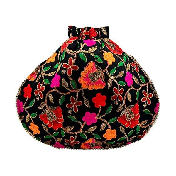Lookingfab Presents Designer Rajasthani Style Silk Potli Velvet with Bridal Purse with Gota Patti Pottly Purse Women handbag Handicrafts Handmade Decorative Pure Potlis - Image 4
