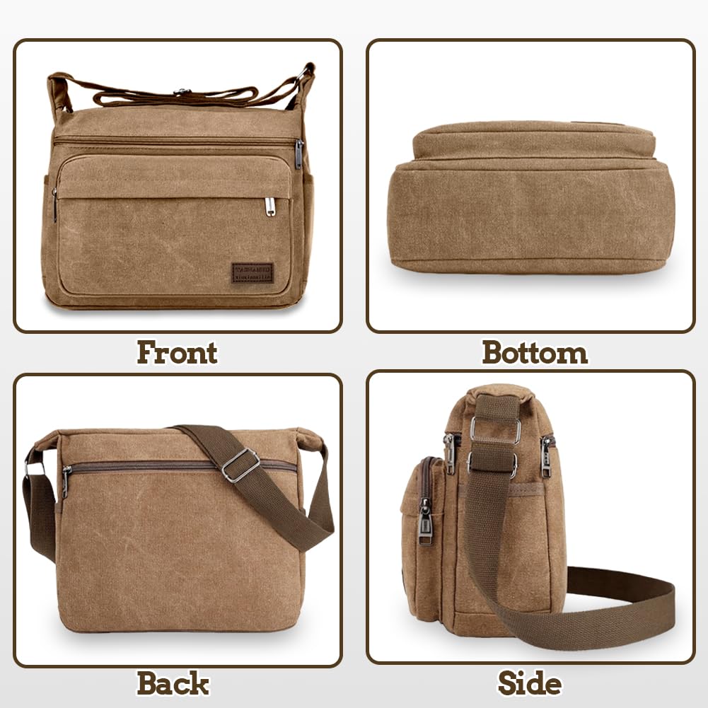 Aucuu Borsa a Tracolla, Borsa Tracolla Uomo, Messenger Crossbody Bag Grande Capacità, Tela Tracolla con Più Tasche per Lavoro, Scuola, Uso Itinerante e Quotidiano