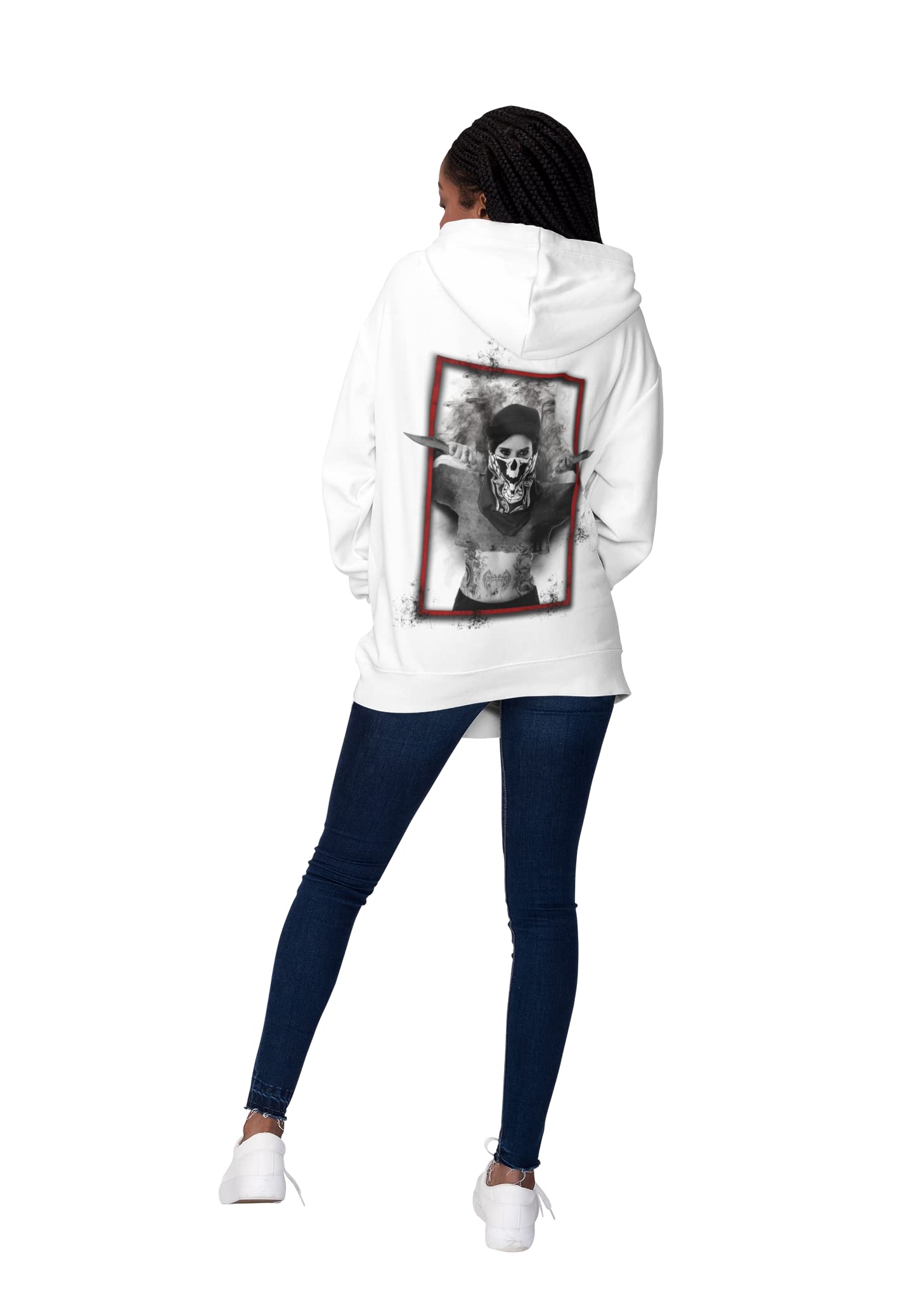 knut Fashion & Streetwear Nowoczesna, przytulna bluza z kapturem, damska bluza z kapturem, z motywem tatuażu, z kapturem, rockowy, z długim rękawem, rozmiary XS-XXXL
