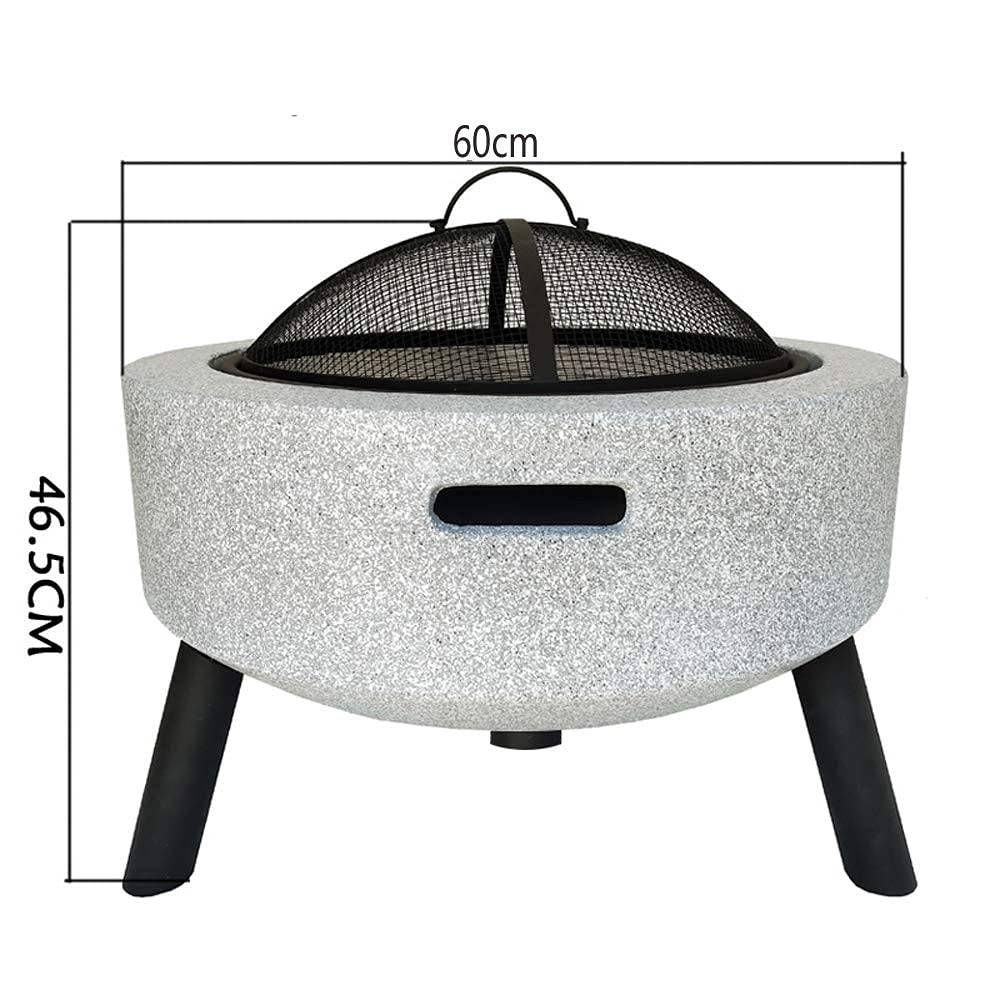 Mesa para Hoguera para Exterior Redonda, Hormigón, Piedra de Imitación para Fogata Al Aire Libre, con Pantalla de Chispa, Póquer para Chimenea, Rejilla Y Parrilla para Exterior, Jardín Black