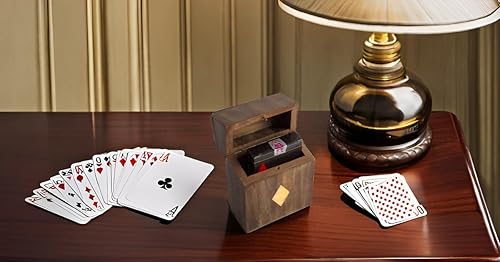 Miniatura 6 de Ideas de regalo de cumpleaños, hecho a mano, soporte clásico de madera para cartas de juego, caja de almacenamiento, organizador con tarjetas de