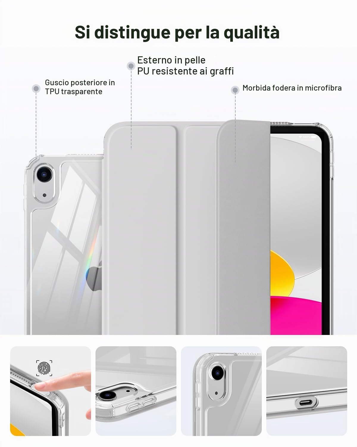 MoKo Custodia per iPad (A16) 11 Pollici 2025, Custodia per iPad 10 Gen 2022 con Portapenna, Cover Sottile a Tre Ante Retro in TPU Trasparente Argento