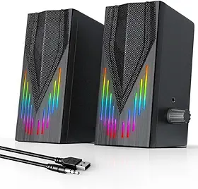 Caixa de Som Gamer para PC 30W Iluminação RGB Estéreo Conexão USB e P2 com Saída para Fone – Alto-Falante para PC, Notebook e Monitor com Iluminação LED Colorido