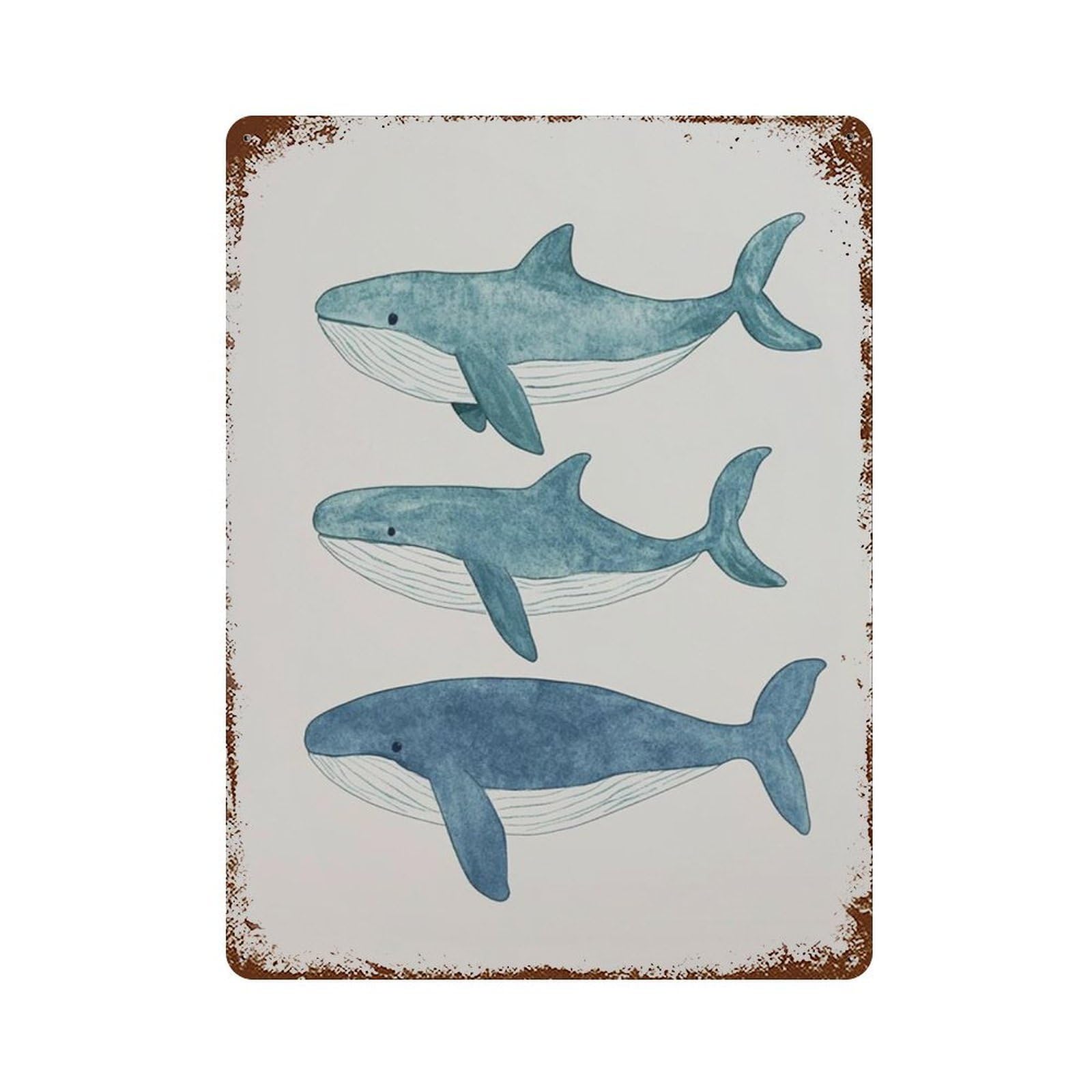 xiaoxiaoshen Blue Whale Minimal Ocean With Watercolor Coastal Nursery Scandinavian Style Wall Decor Art Metal Tin Poster Modern Home Decor Art Home Bar Shop Decorations Vintage Sign 40x30cm