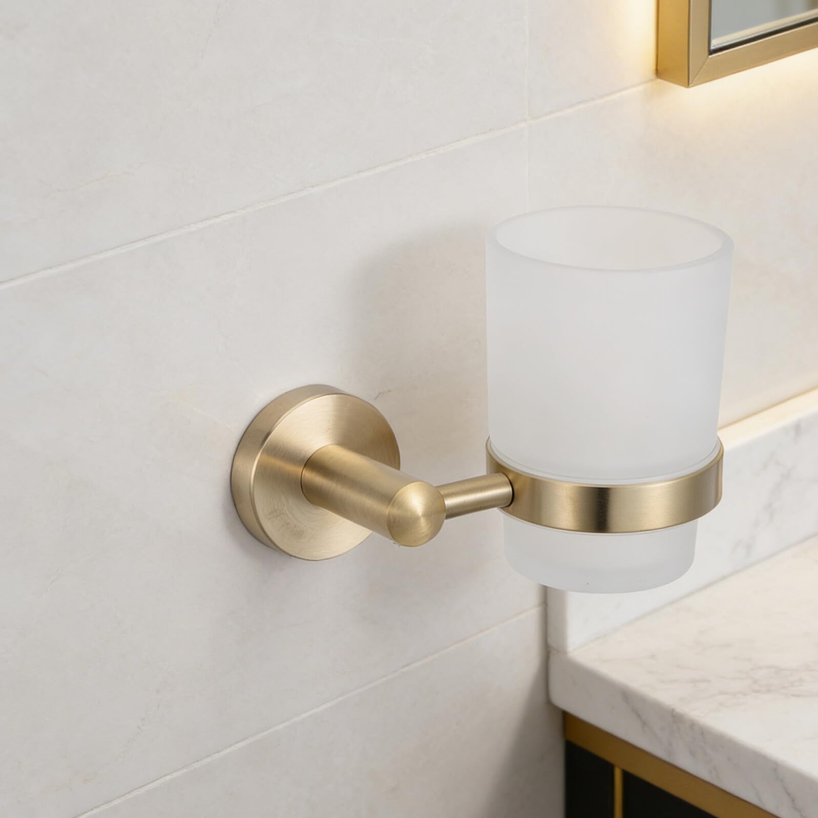 Portaspazzolino da Parete in Acciaio Inox Porta Bicchiere in Vetro Smerigliato, Supporto da Parete per Spazzolini da Denti e Dentifricio, Organizer Bagno Salvaspazio per Uso