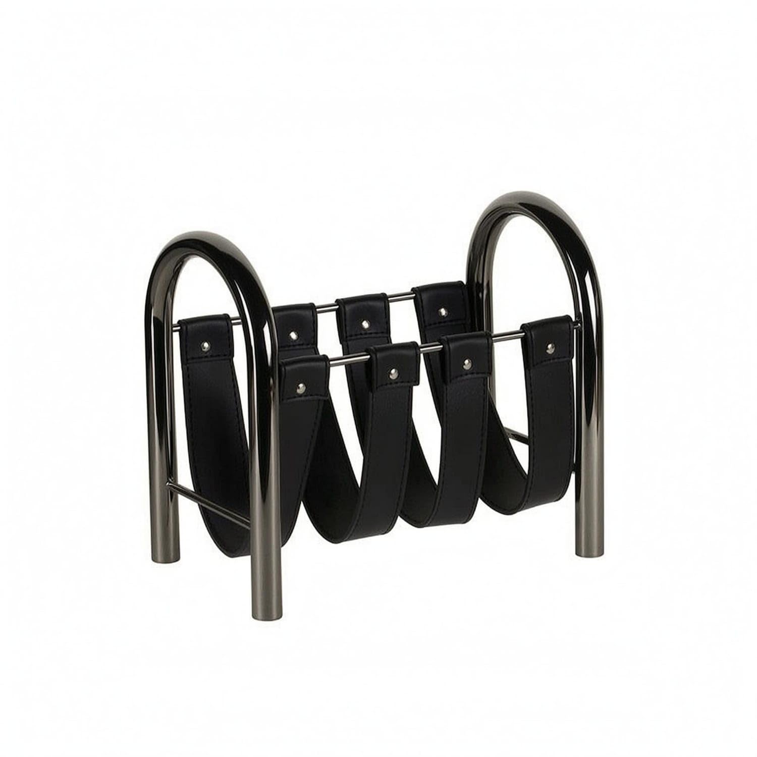Bnf® Arched Side Supports Leather Strap Magazine Rack Rivet-Style Fasteners Metal Magazine Rack Minimalist Modern, Black Leather Metal-picture-28