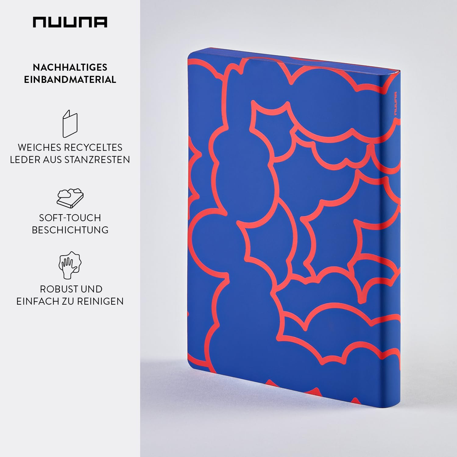 Nuuna Notizbuch A5+ | Graphic L - Heaven | 3,5 mm Punktraster | 256 nummerierte Seiten | 120 g Premium-Papier | Leder blau | nachhaltig produziert in Deutschland