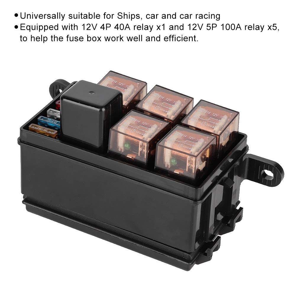 6 Wege Auto Sicherungskasten mit 1 Stück 4P 12V 40A und 5 Stück 5P 12V 100A transparenten Relais für Schiffe Auto Tuning Rennsport