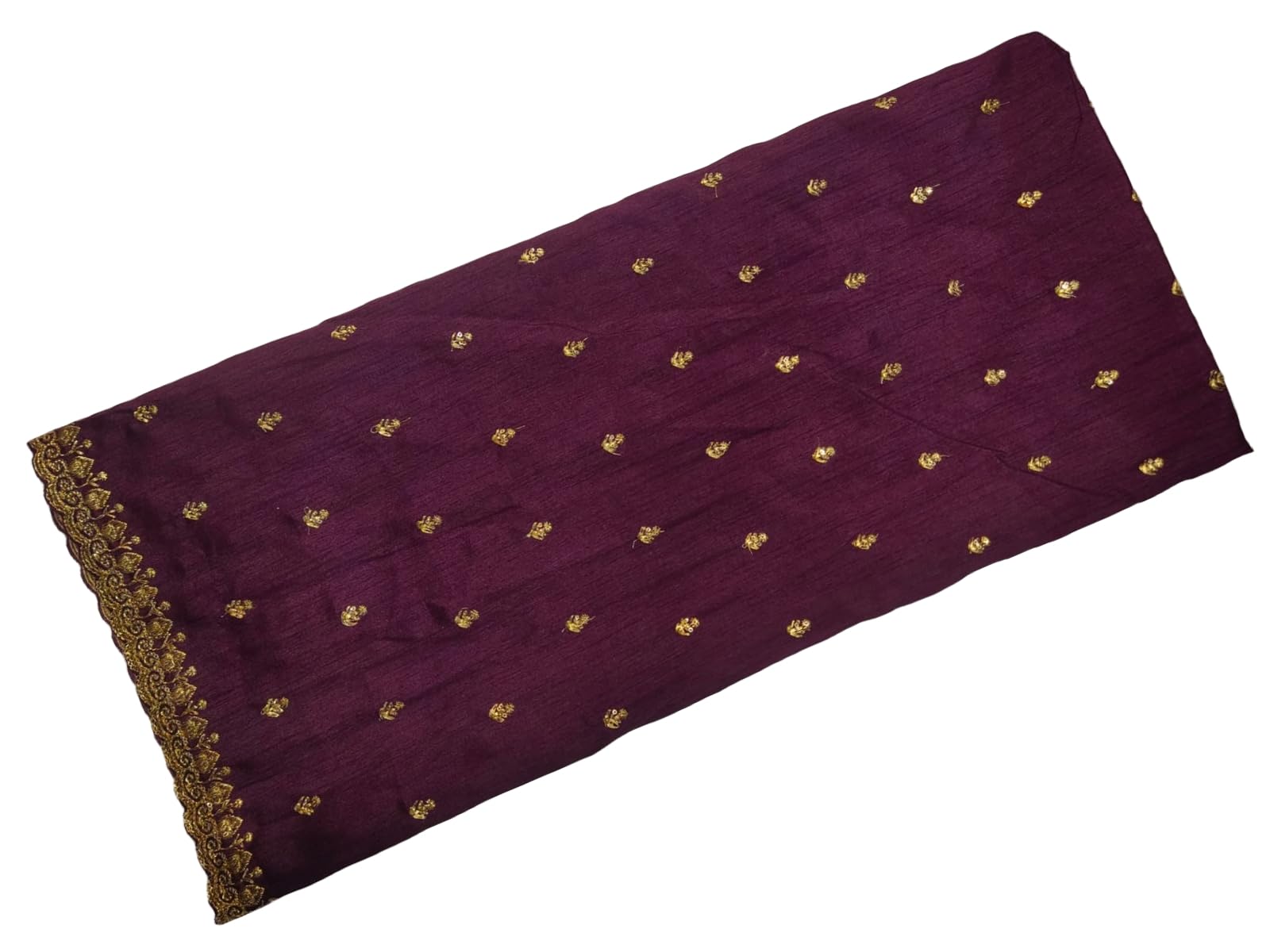 Raw Silk Blouse Piece with Gold Embroidery Work, Magenta, 1 Metre-image-17