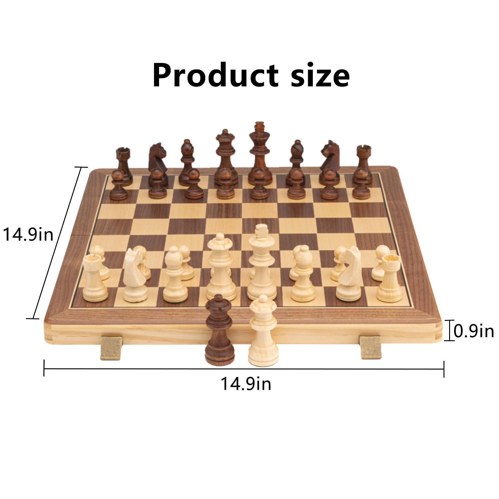 Scacchiera in Legno,15" Scacchiera Portatile con Slot di stoccaggio degli Scacchi,Facile da trasportare, Scacchiera Magnetica in Legno per i Principianti e Adulti
