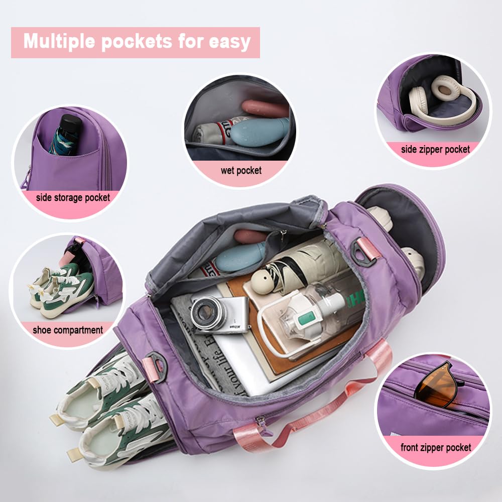 Bolsa de Deporte Mujer 28 L Impermeable Bolsillo Húmedo Compartimento Zapatos Resistente al Desgaste (Morado)