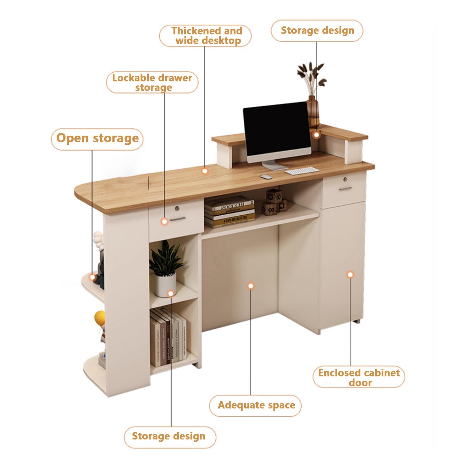 Front Counter Desk With Lockable Drawers,Reception Desk With Counter,Modern Retail Counter With Drawers, Office Computer Table With Large Storage Cabinet, For Supermarket Store Hotel(L80x50x105cm/31.5