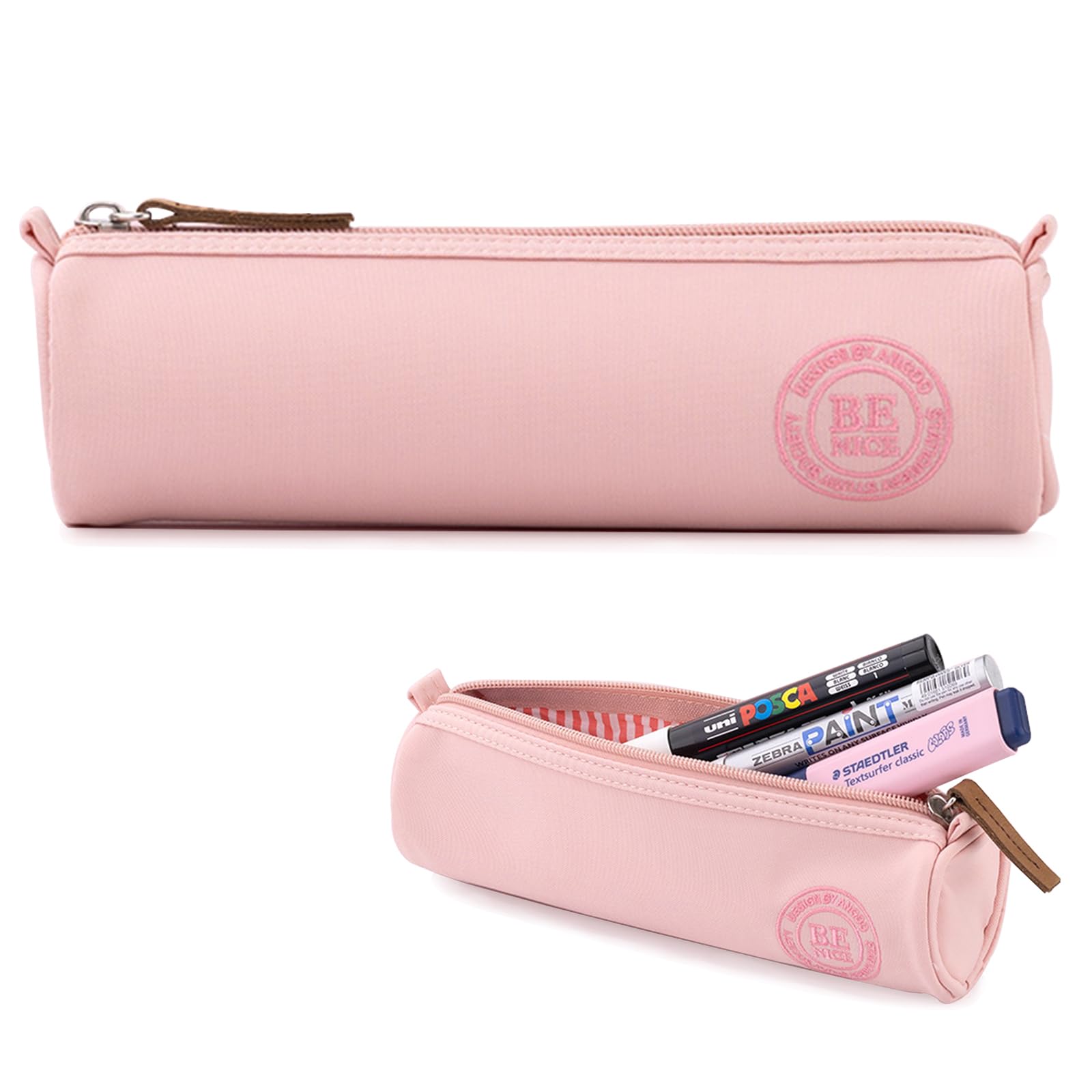 X SIM FITNESSX Oxford Fabric Pencil Case Round Design - Small Pencil Case Girls School Desk Organizer for School & Office (Pink)