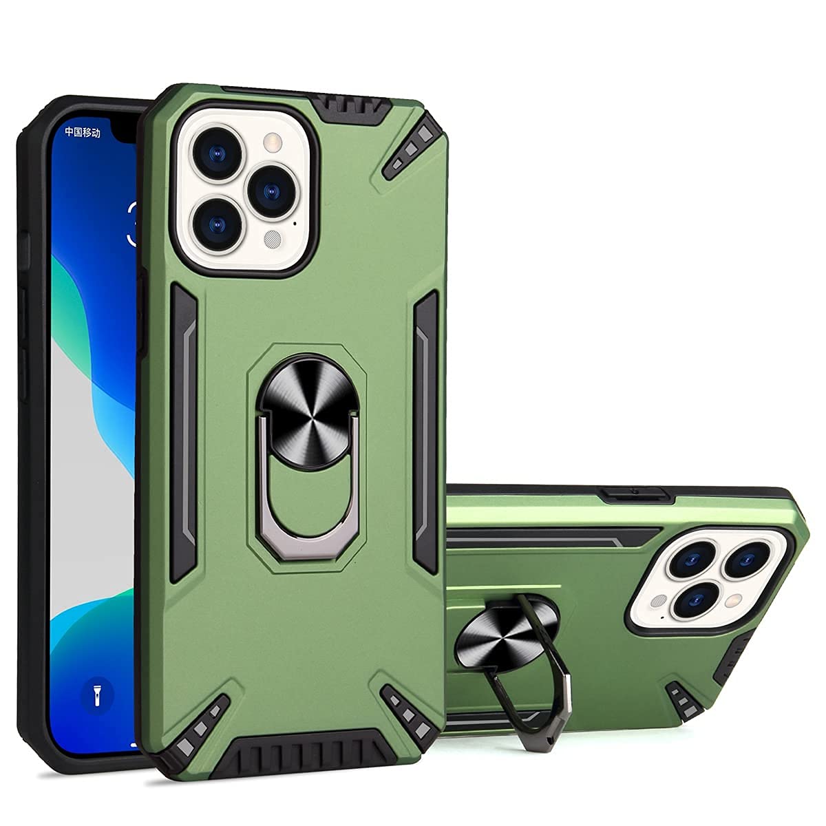 Case for iPhone 13 Pro Max Ultra-thin PC+TPU Shockproof Armor Bumper Bracket Back Cover Anti Fall Protective Cover for iPhone 13 Pro Max-Green