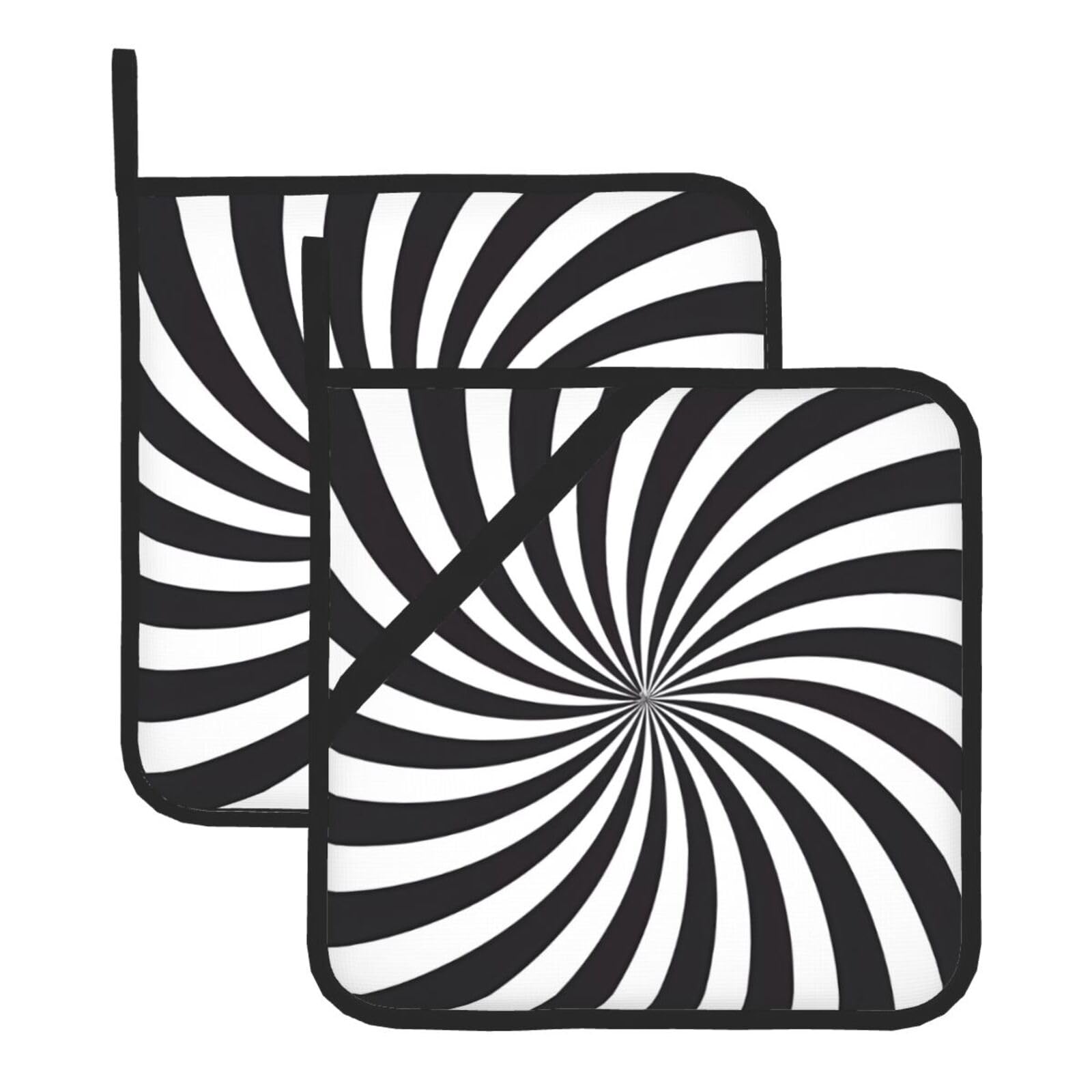 YYHWHJDE White Black Swirl Design Prints Square Hot Pads for Kitchen Counter - Waterproof Pot Holders, Durable Oven Mitt Layers with Hanging Loop, Heat Resistant Trivets (2-Pack)