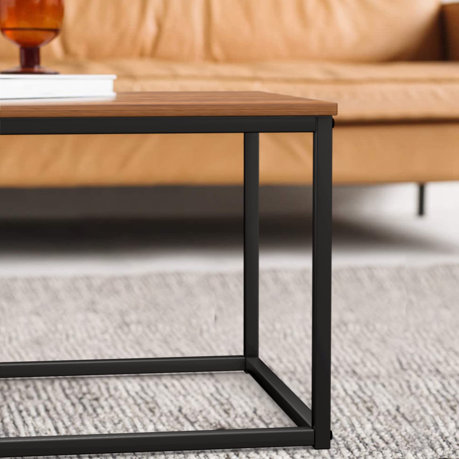 VOWNER Tavolino, Tavolo da Salotto, Tavolino con Struttura e Ripiano in Acciaio, Design Industriale, Stile Scandinavo, Facile da Montare, Tavolino da Divano in Legno, Colore Noce