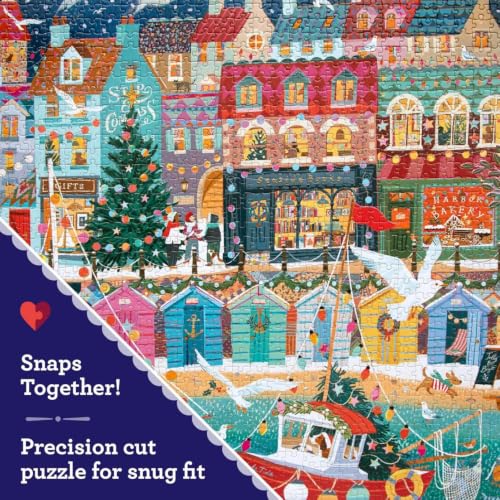 Image of eeBoo English Seaside Christmas 1000 Piece Square Jigsaw Puzzle, 23 inch x 23 inch