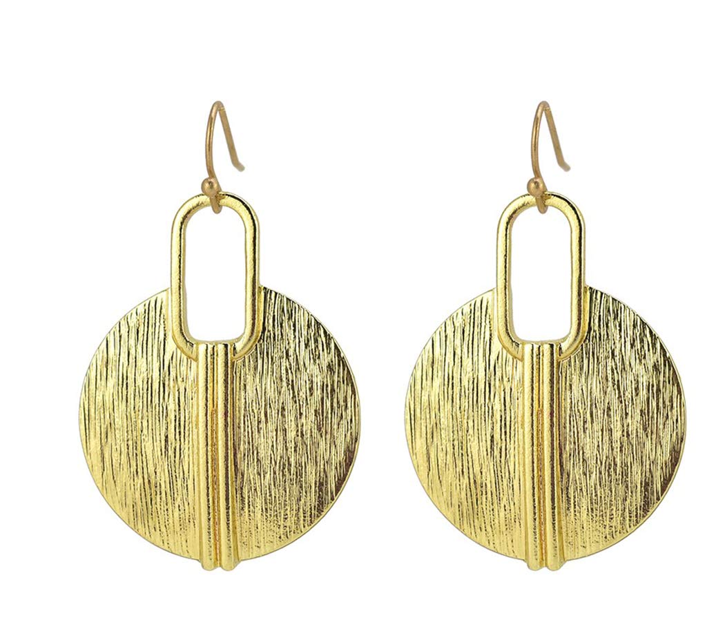 Boho Round Drop Earrings/Ethnic Gold Plated Brushed Finish - Wire Wrapping Design Accent - Lightweight Dangle-Drop - Fashion Statement Earrings for Woman