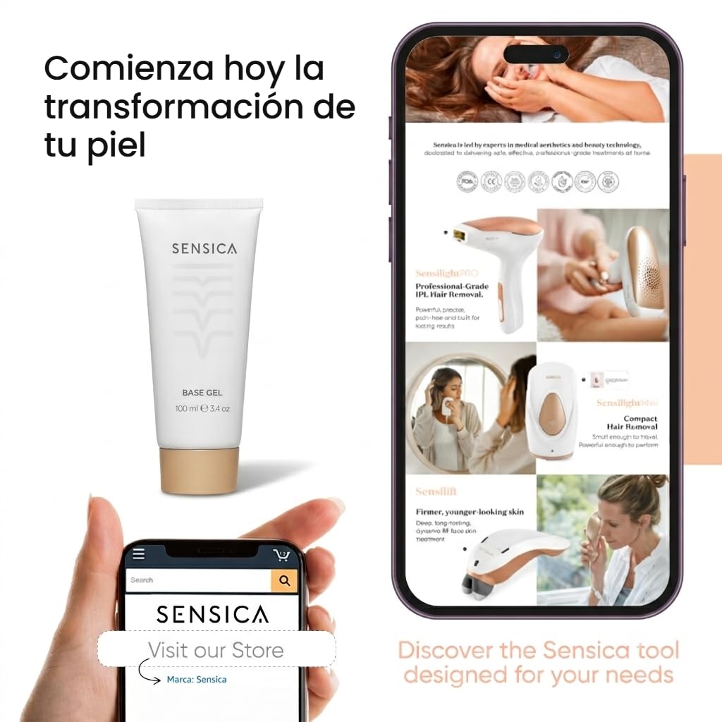 Sensica Base Gel para dispositivos RF y microcorriente – Gel de radiofrecuencia con 75% de glicerina para aparatos de lifting facial, reafirmantes y body sculpting | Rostro, cuello y cuerpo | 100 ml
