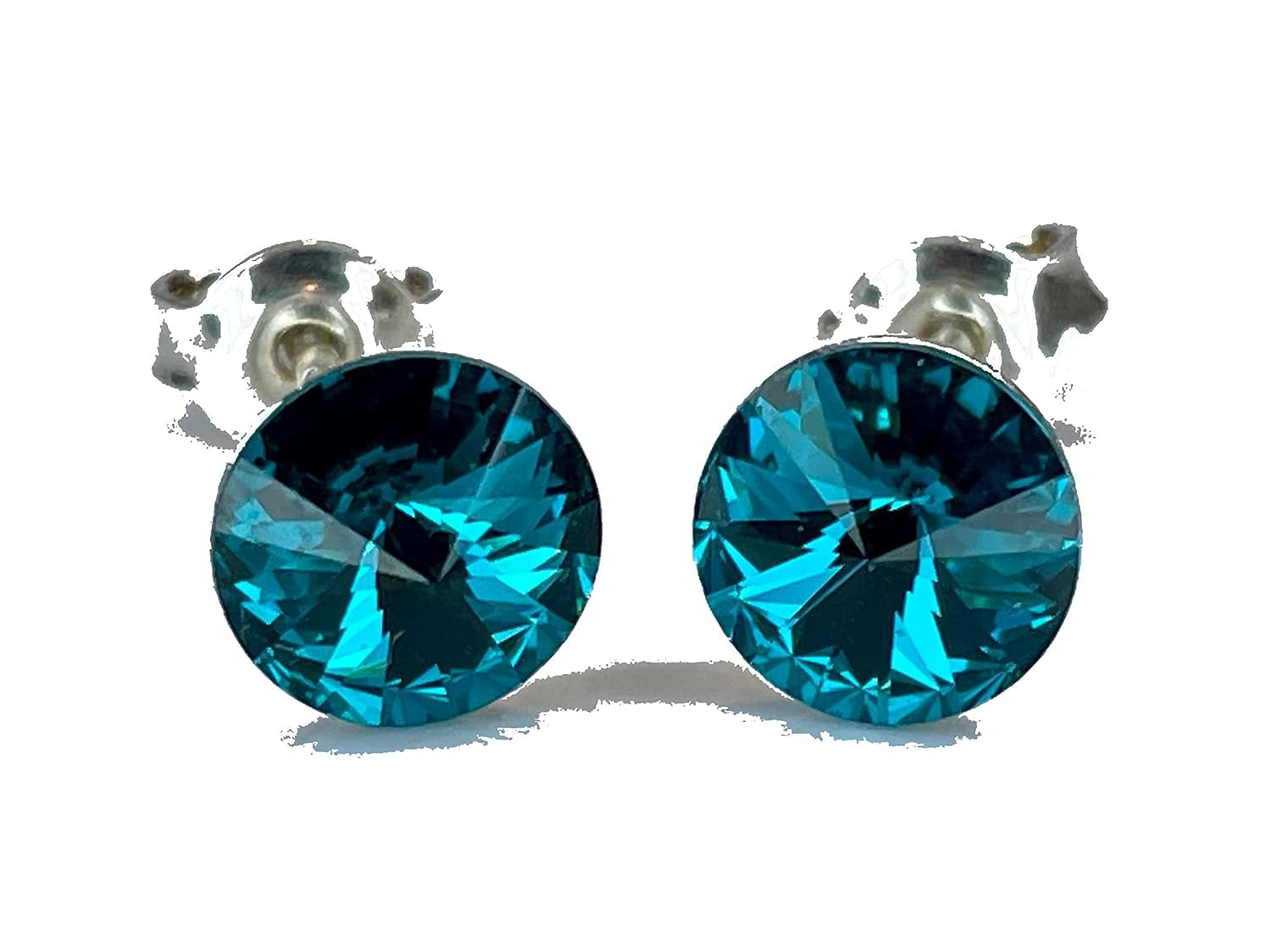 Silber Swarovsk. Kristall mit 925 Sterling Silber Ohrstecker Ohrringe Rivoli Crystal Blue Zircon (8mm)
