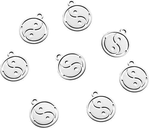 Miniatura 8 de DanLingJewelry 50 dijes de acero inoxidable 304 planos redondos con dijes de Yin Yang para manualidades de joyería de 0.55 x 0.47 x 0.39 pulgadas