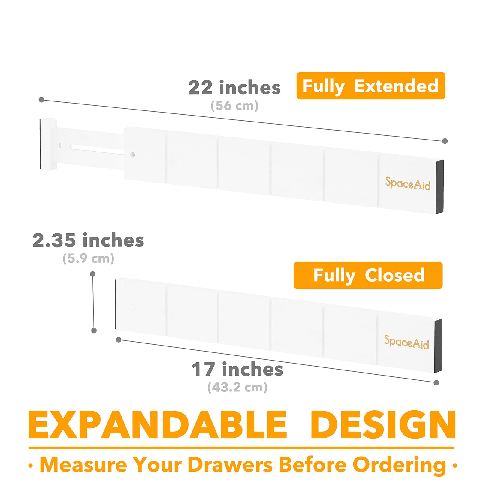 SpaceAid Divisori per cassetti in bambù, con inserti ed etichette, organizer regolabili per la casa, per i cassetti di cucina o ufficio, 10 divisori con 24 inserti (43-56 cm, bianco)