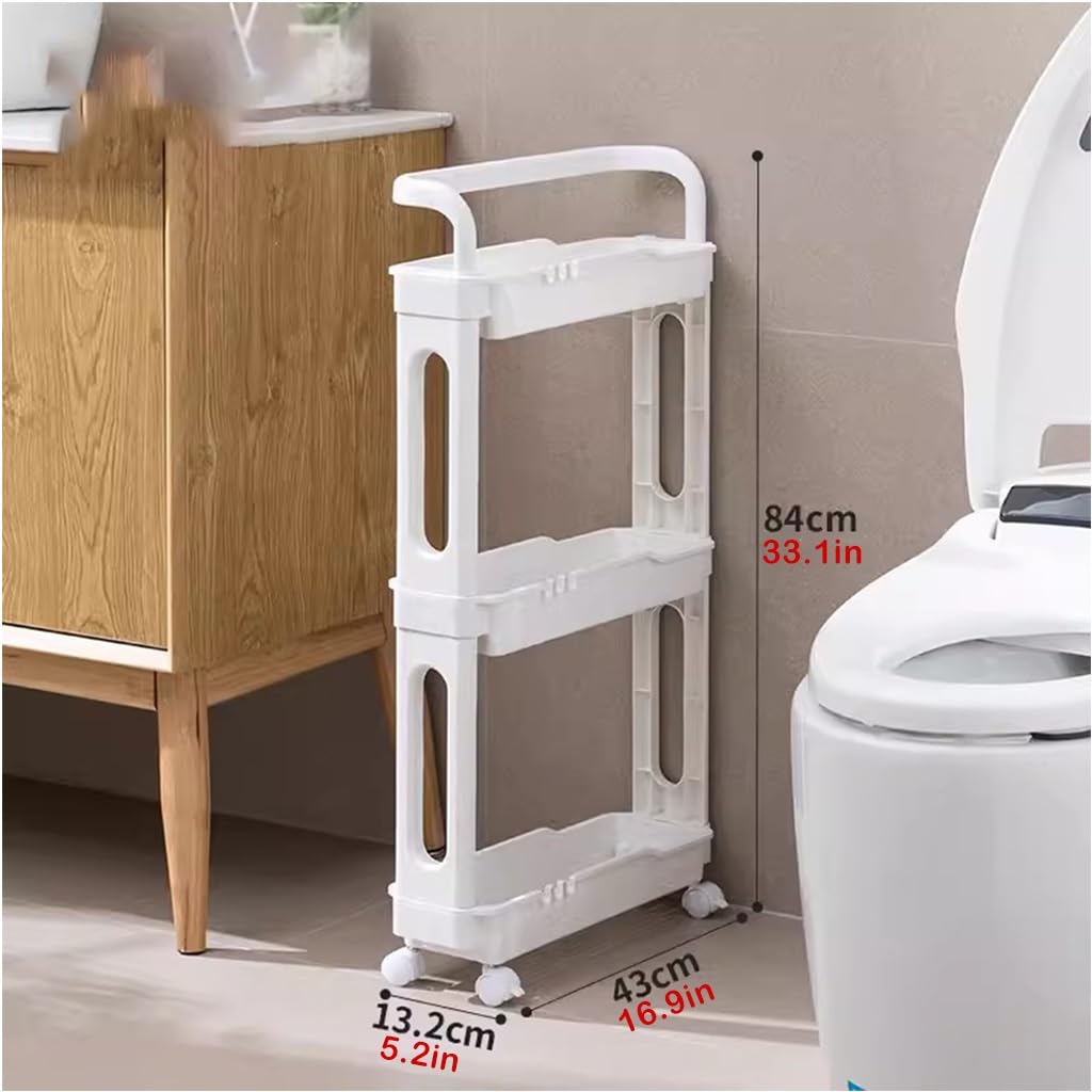Carrello multiuso a 3 ripiani per cucina, bagno e camera da letto, salvaspazio, su ruote, bianco, scaffale multiuso per casa e ufficio