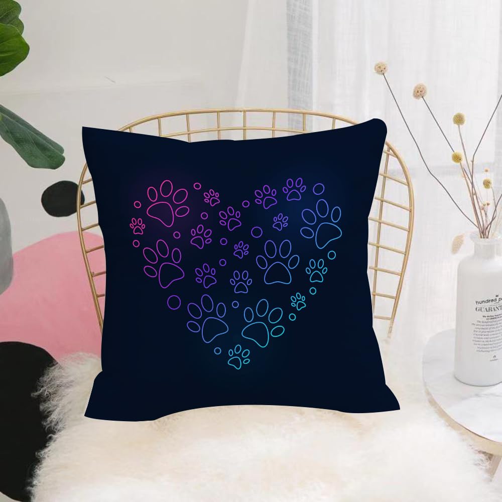 HYMSXW Cushion Cover,Throw Pillow Case Home Decorative for Living Room Bedroom Sofa Chair 20X20 Inch,Dog is Love and Dog Paw Pattern Colorful Lovely Cartoon Dog,Pillowcase 50X50cm