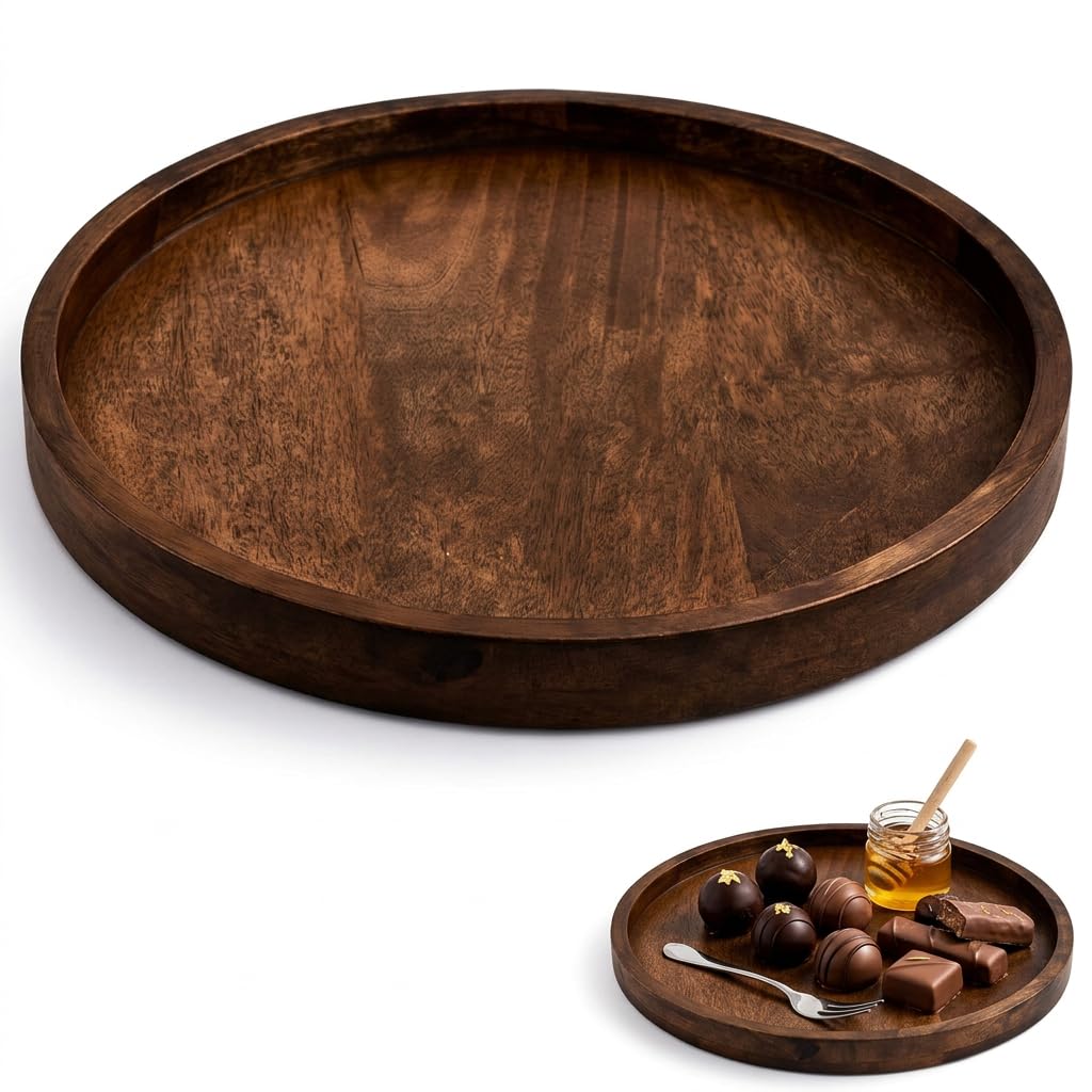 1 Round Wooden Tray, Small Wooden Tray for Display and Decor