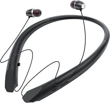 Neckband Bluetooth Headphones, Retractable Headset Wireless Bluetooth Earbuds with Microphone, IPX5 Sweatproof, Stereo Noise Cancelling Earphones, Vibration Alerts for Running Workout Sports black