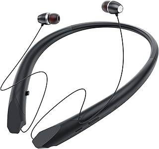 Neckband Bluetooth Headphones, Retractable Headset Wireless Bluetooth Earbuds with Microphone, IPX5 Sweatproof, Stereo Noise Cancelling Earphones, Vibration Alerts for Running Workout Sports (black)