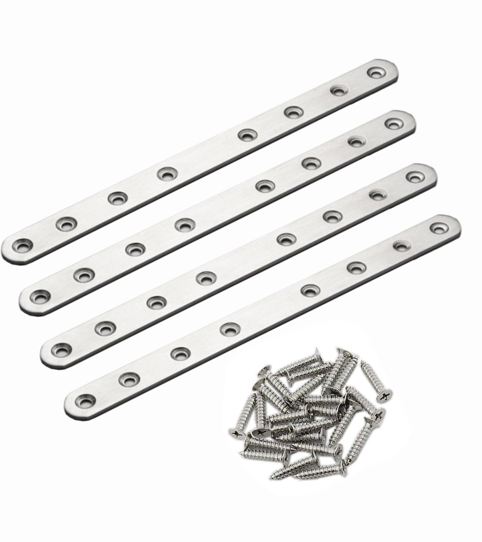 Photo 1 of 4 Pack Flat Mending Plate for Wood, Stainless Steel Straight Brackets Flat Repair Fixing Wood Brace Joining Plates Connector with Fixing Screws (4, One line shape10in)