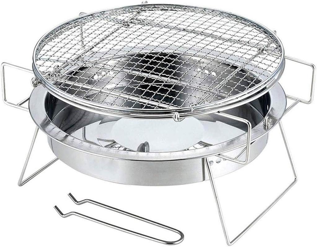 Outdoor Stainless Steel Grill Portable Barbecue Grid Mini Round Charcoal Folding BBQ Camping Picnic Tool