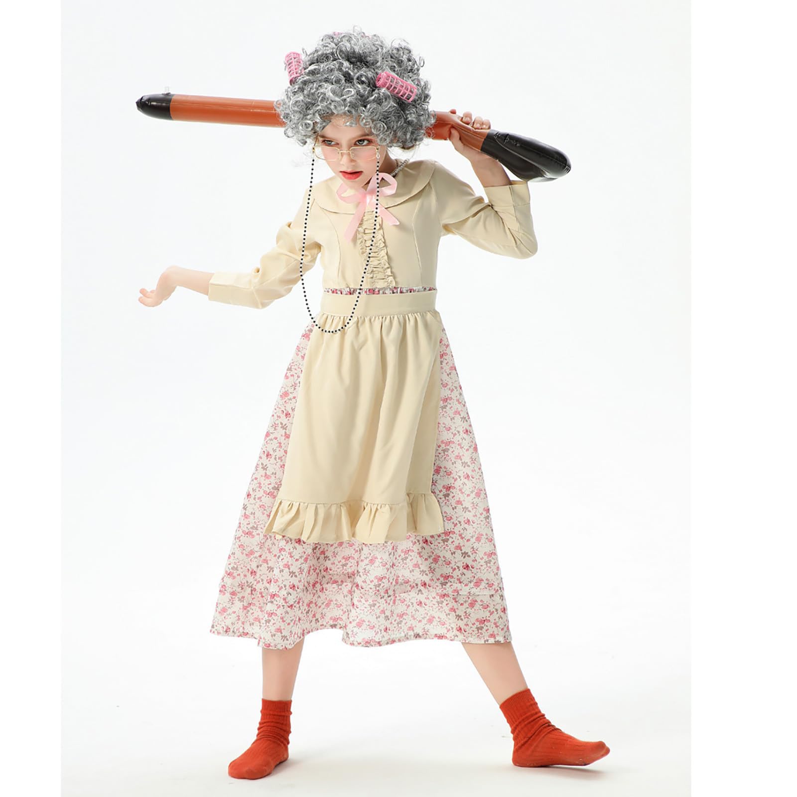 Generisch 100 Giorno di Scuola Bambini Vecchia Signora Costume Ragazza Nonna Vestito 100 Anni Nonna