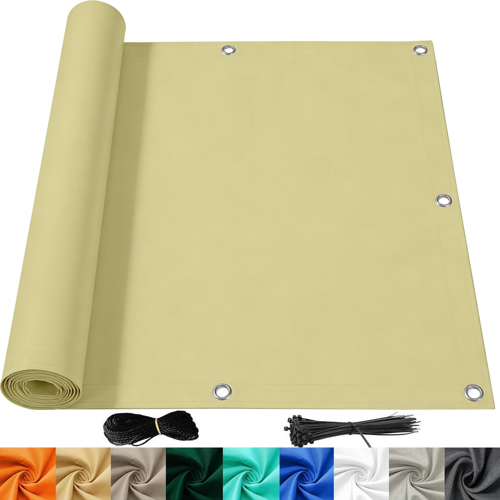 Copri Ringhiera Balcone 0.8 x 8 m Impermeabile Frangivento Protezione UV Telo da Esterno Giallo Sabbia