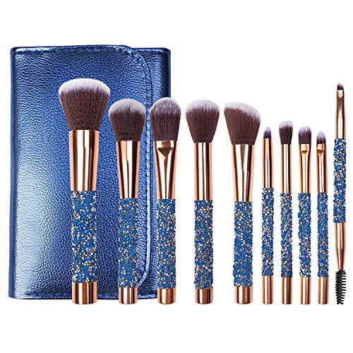 Makeup Brushes Set 10pcs Premium Makeup Brush Cosmetic Brushes Eyeshadow Eyeliner Blush Foundation Powder Concealers Eye Shadows Make Up Brushes Kit (Blue)