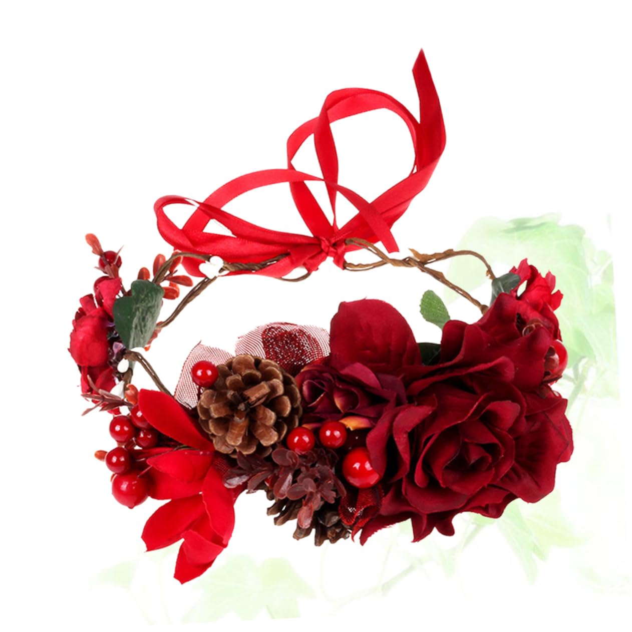 FRCOLOR 3piezas Diadema Floral Navideña Piñas y Berries Accesorio De Cabello Rojo Para Fiestas y Fotografía