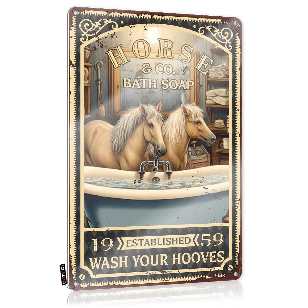 Sukecupqz Men's Colour Vintage Funny Tin Sign Horse Bath Soap Wash Your Hooves Tin Sign Funny Street Signsearthy Room Decor Aestheticshower Shroomapartt For (20X30cm)