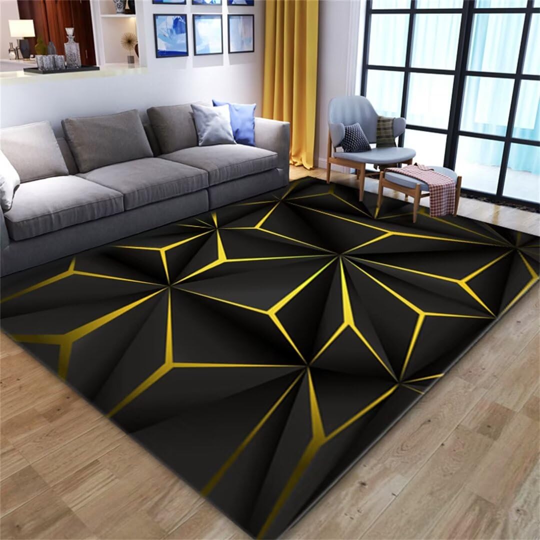 Tapis doux chambre enfant style lecteur visuel 3D jaune et noir