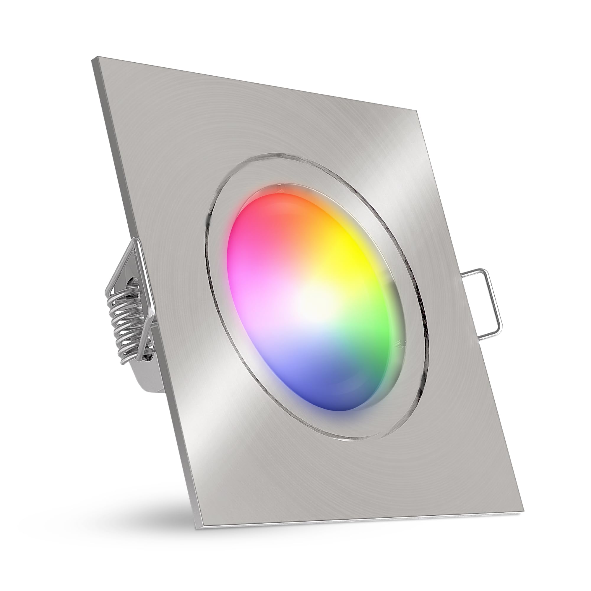 linovum Einbauspot 4er Set silber eckig Smart LED WLAN RGBW App flach 36mm | Vier smarte Einbauspots eckig Alu gebürstet - per App & Alexa steuerbar, RGB & Weißtöne, tauschbar, für Wohnräume